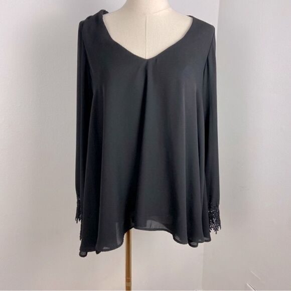Show Me Your Mumu Black Dressy Top Sheer Overlay Lace Trim Grunge Feminine Small - Picture 1 of 13